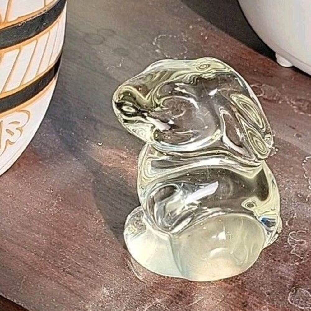 Vintage Clear Glass Bunny Figurine Rabbit Paperweight Animal Decor Easter Spring